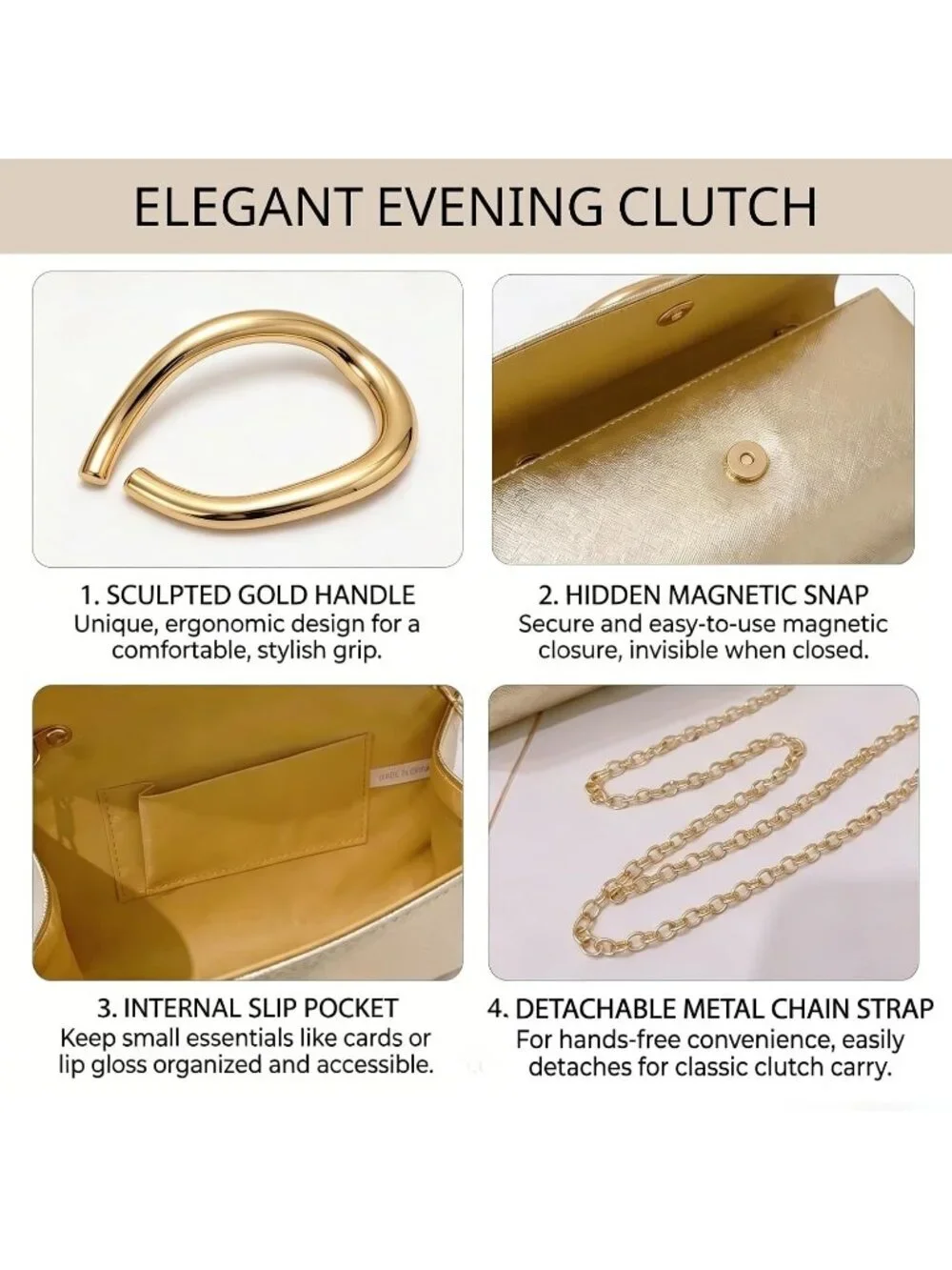 👜Women's Black Sparkly Vegan Leather Clutch Gold Handle Evening Bag Party